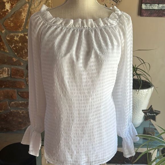Belle & Sky Tops - BELLE & Sky Bohemian-style On/Off Shoulder Lantern Sleeve Size 0X White